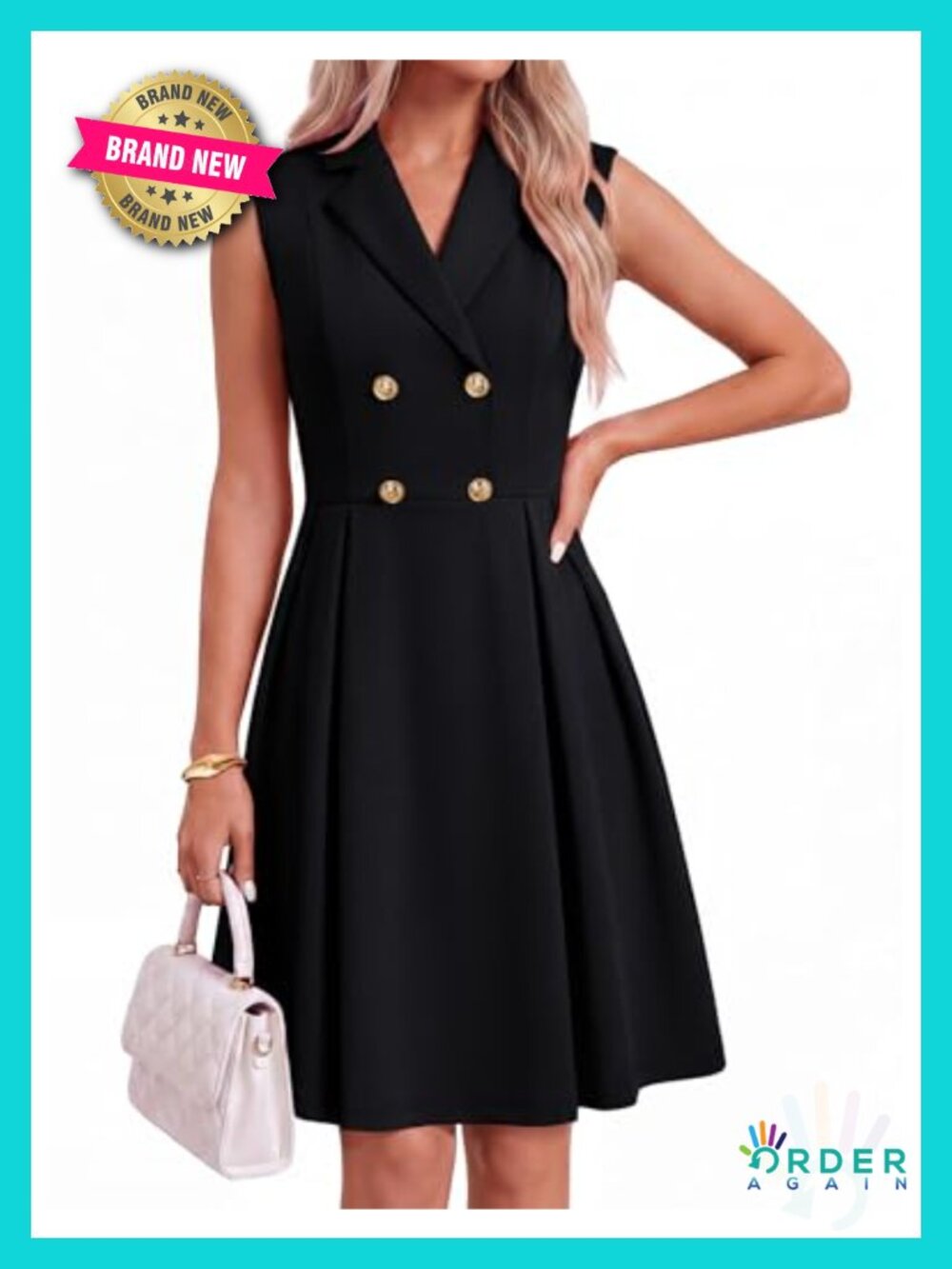 Sleeveless V Neck A Line Midi Dress Business Casual Pleated Work